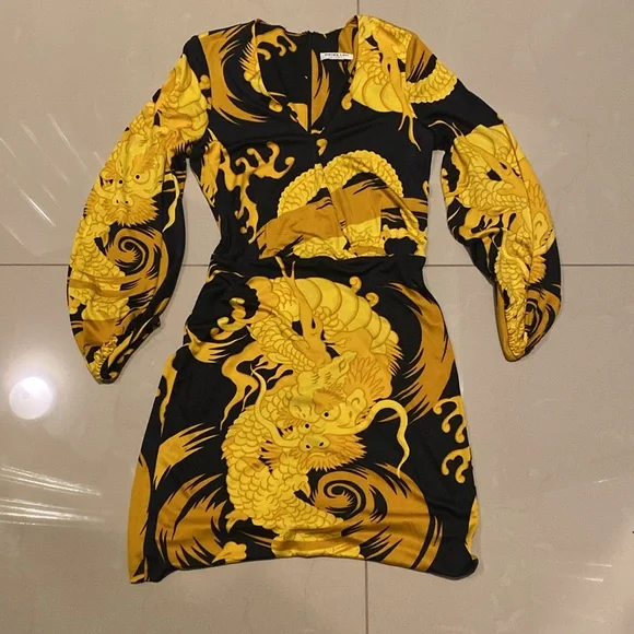 🎉Nieves Yellow & Black Print Dress w/ 3/4 Sleeve as seen on Sex in the City SzM - Picture 5 of 13